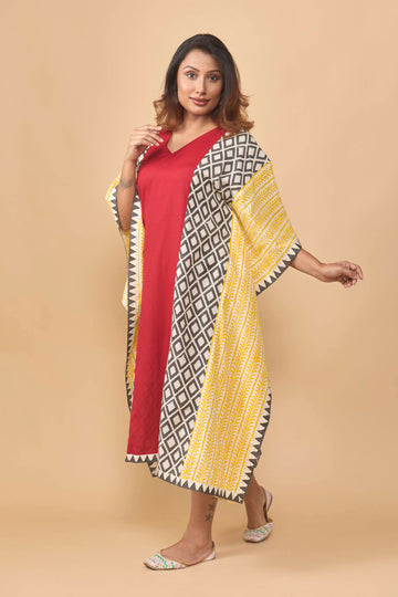 Hand block printed kaftan dress