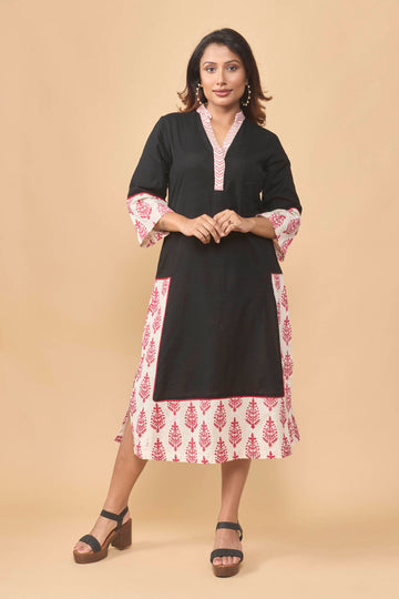 Khadi cotton straight dress with side slit