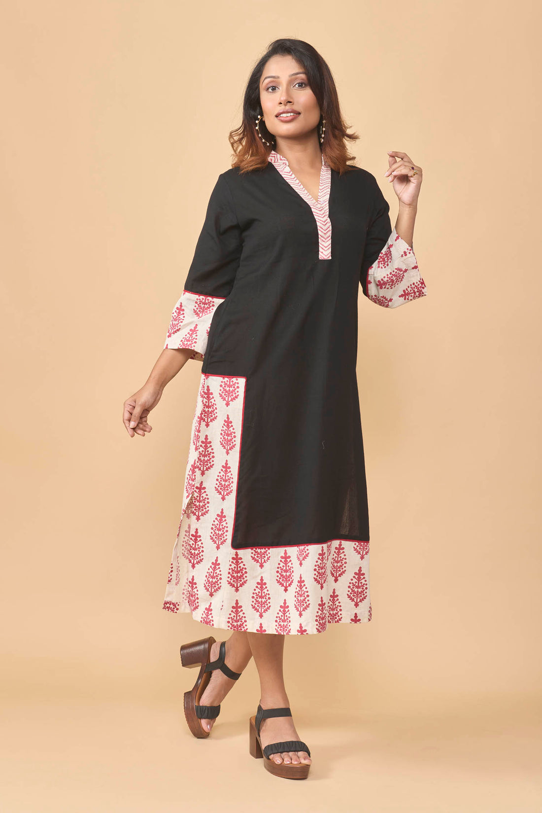 Khadi cotton straight dress with side slit