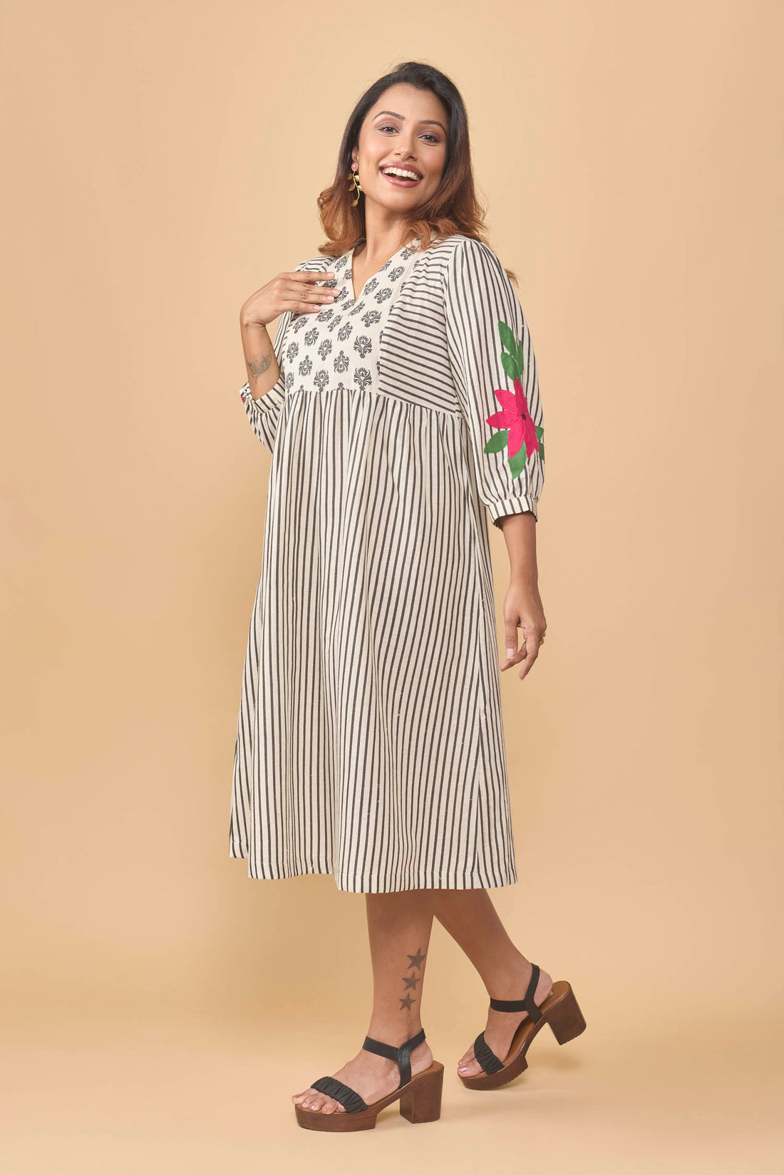 Flex cotton hand block printed dress