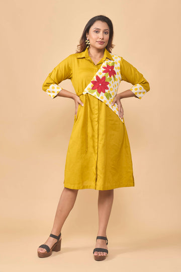 Khadi cotton dress with lhalf jacket
