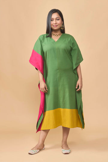 Colour block, Khadi cotton kaftan dress