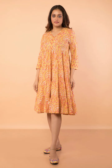Pure Cotton Hand Block Printed Flared Dress