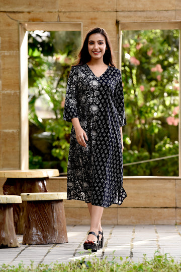 Double print Half & Half A-Line Dress