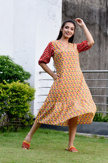 Flared Dress with balloon Sleeves