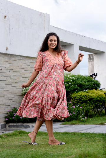 Jaipuri Cotton Stylish Flared Dress