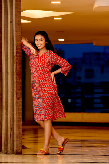 Double print Half & Half A-Line Dress