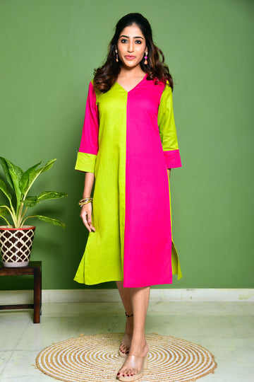Stylish Half & Half Khadi Cotton Dress