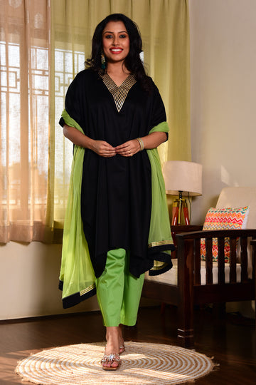 Gota-Patti work kaftan outfit with Pant and Dupatta