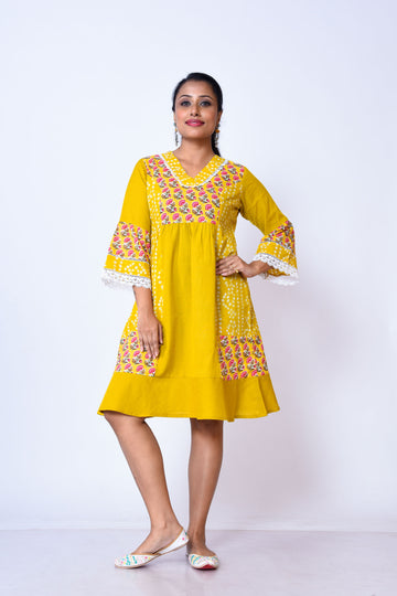 Khadi cotton with Jaipuri print dress