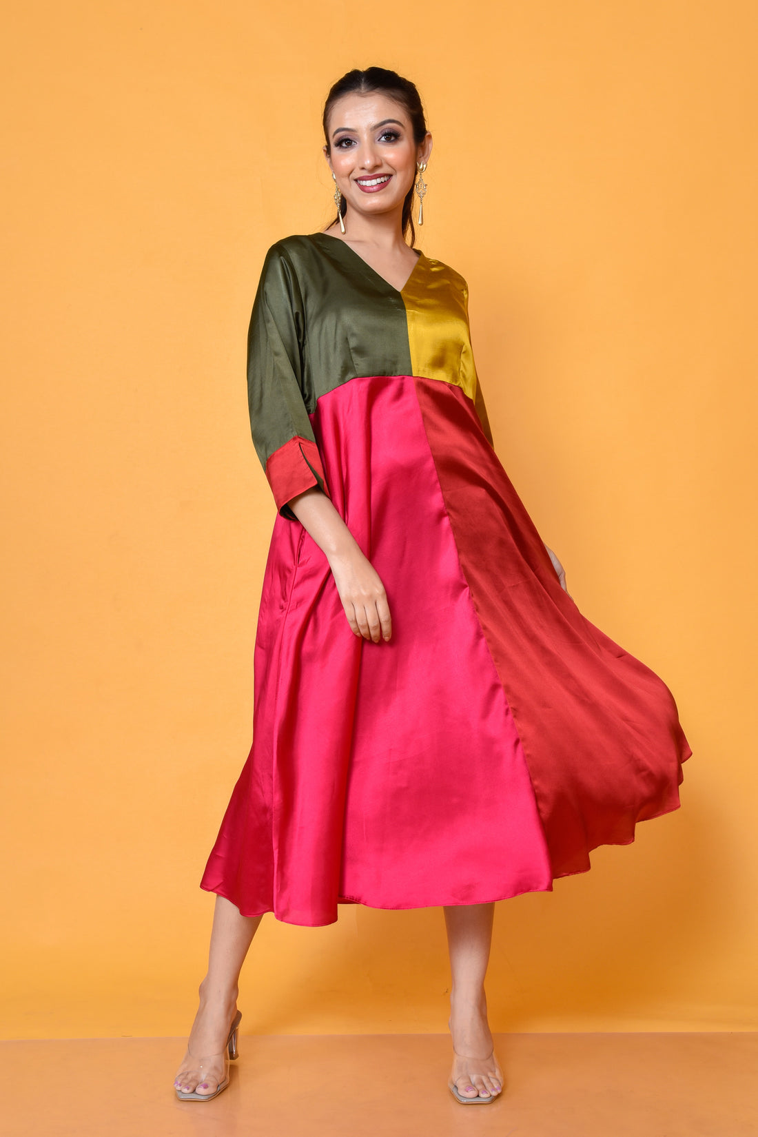 Color blocking empire yoke dress