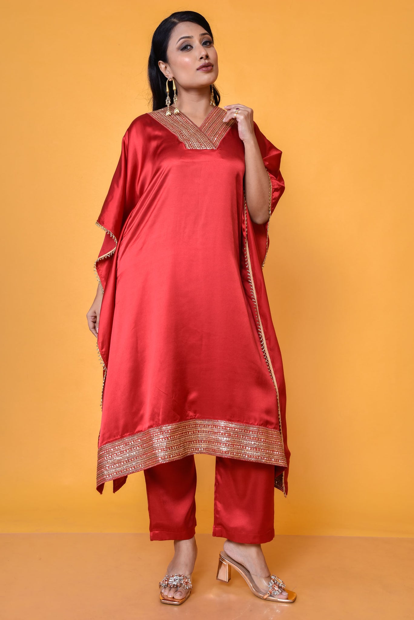 Sequence embroidered kaftan outfit