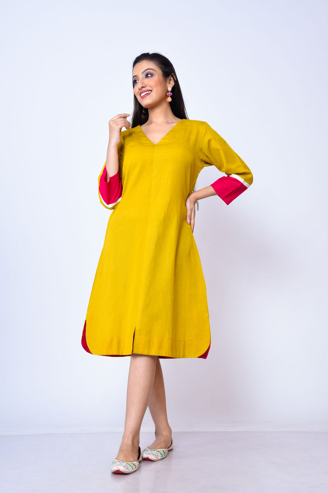 Khadi cotton V-neck dress