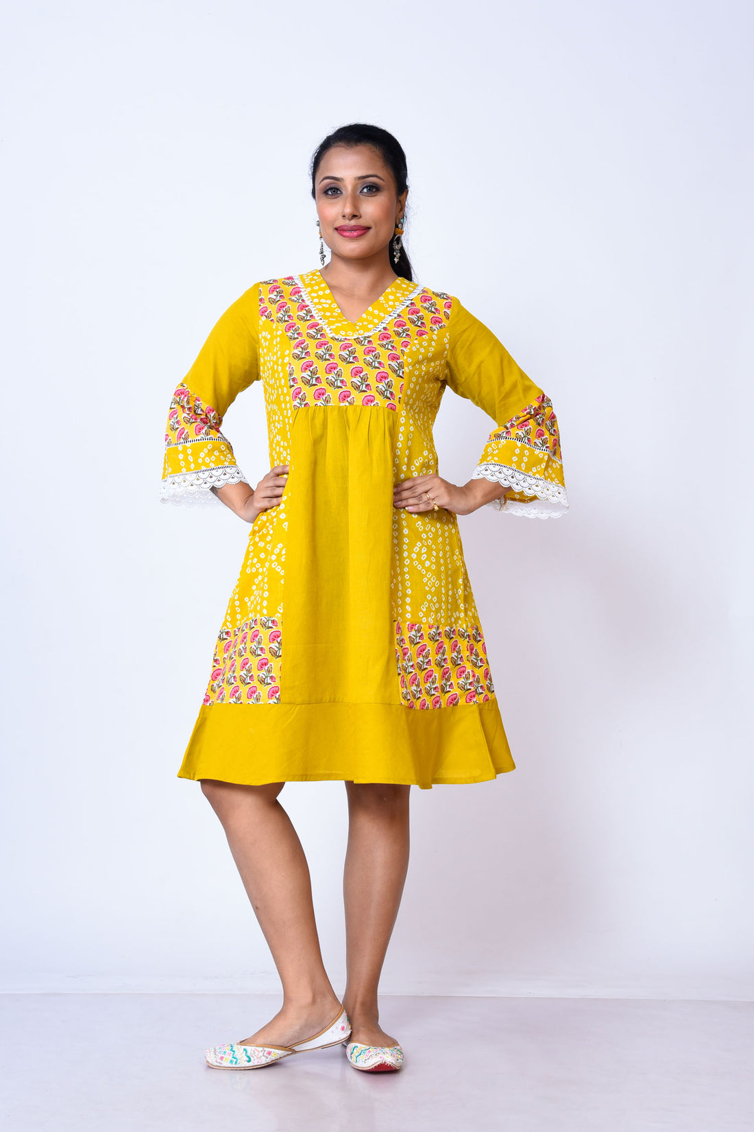 Khadi cotton with Jaipuri print dress