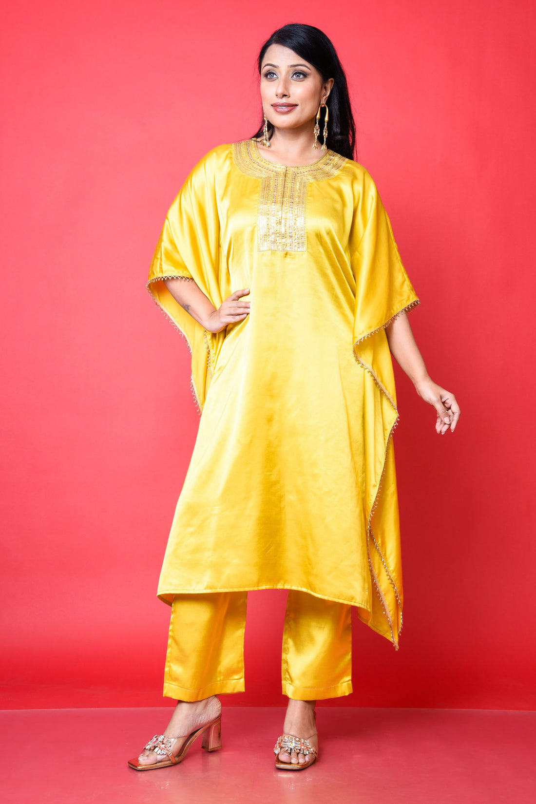 Sequence embroidered kaftan outfit