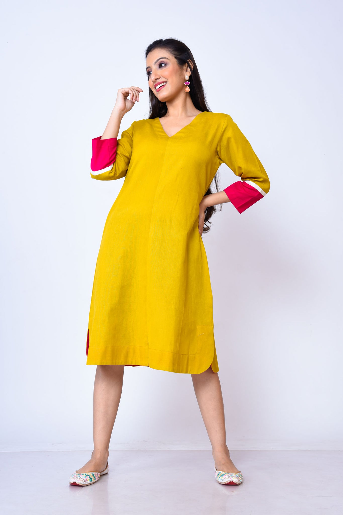 Khadi cotton V-neck dress