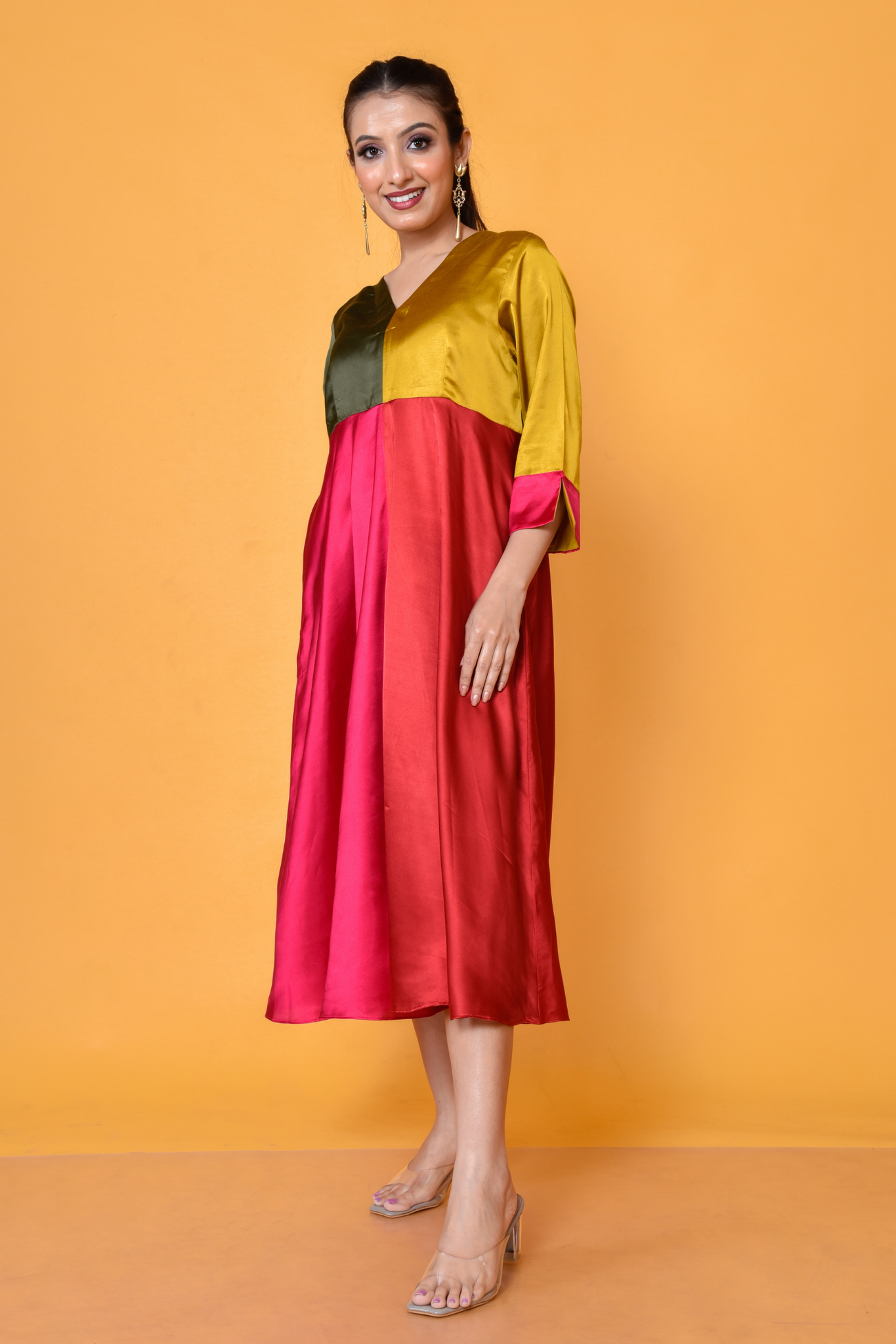 Color blocking empire yoke dress