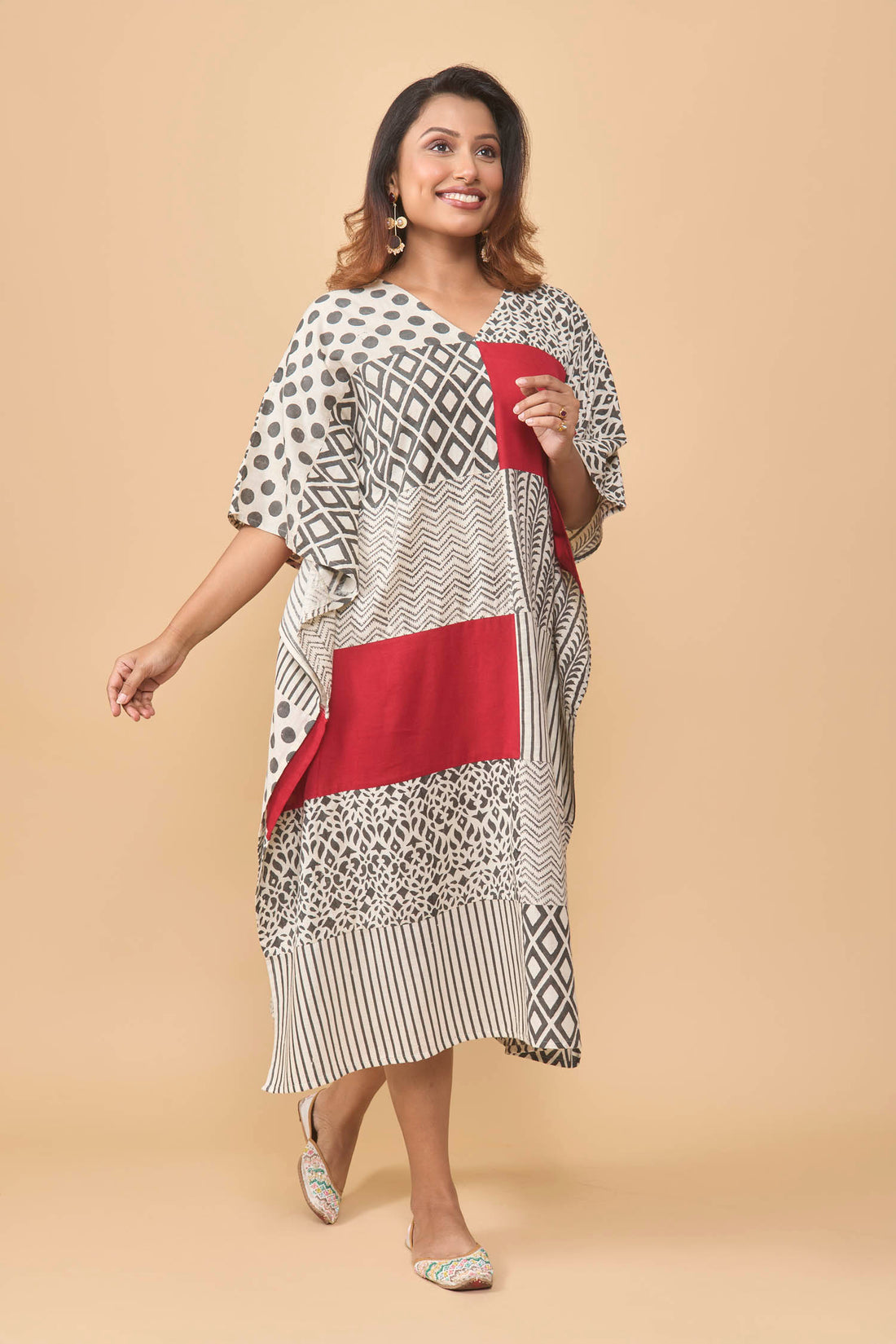 Hand block printed kaftan dress