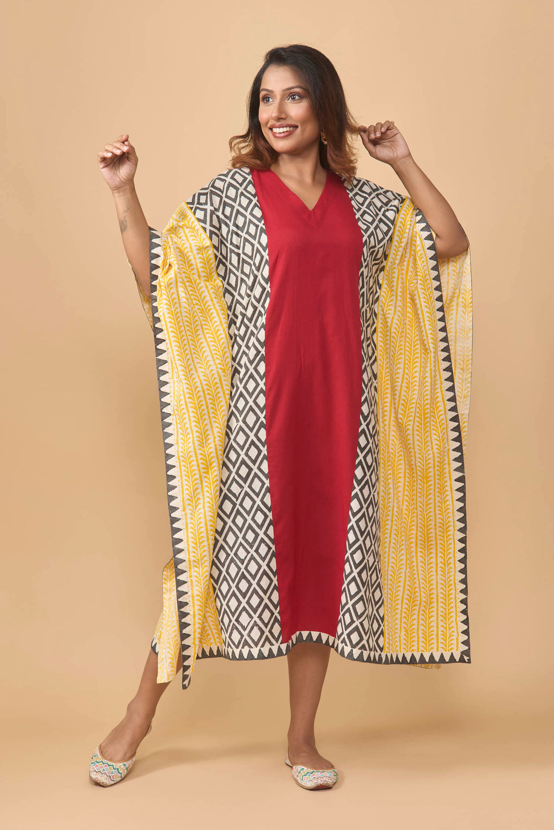 Hand block printed kaftan dress