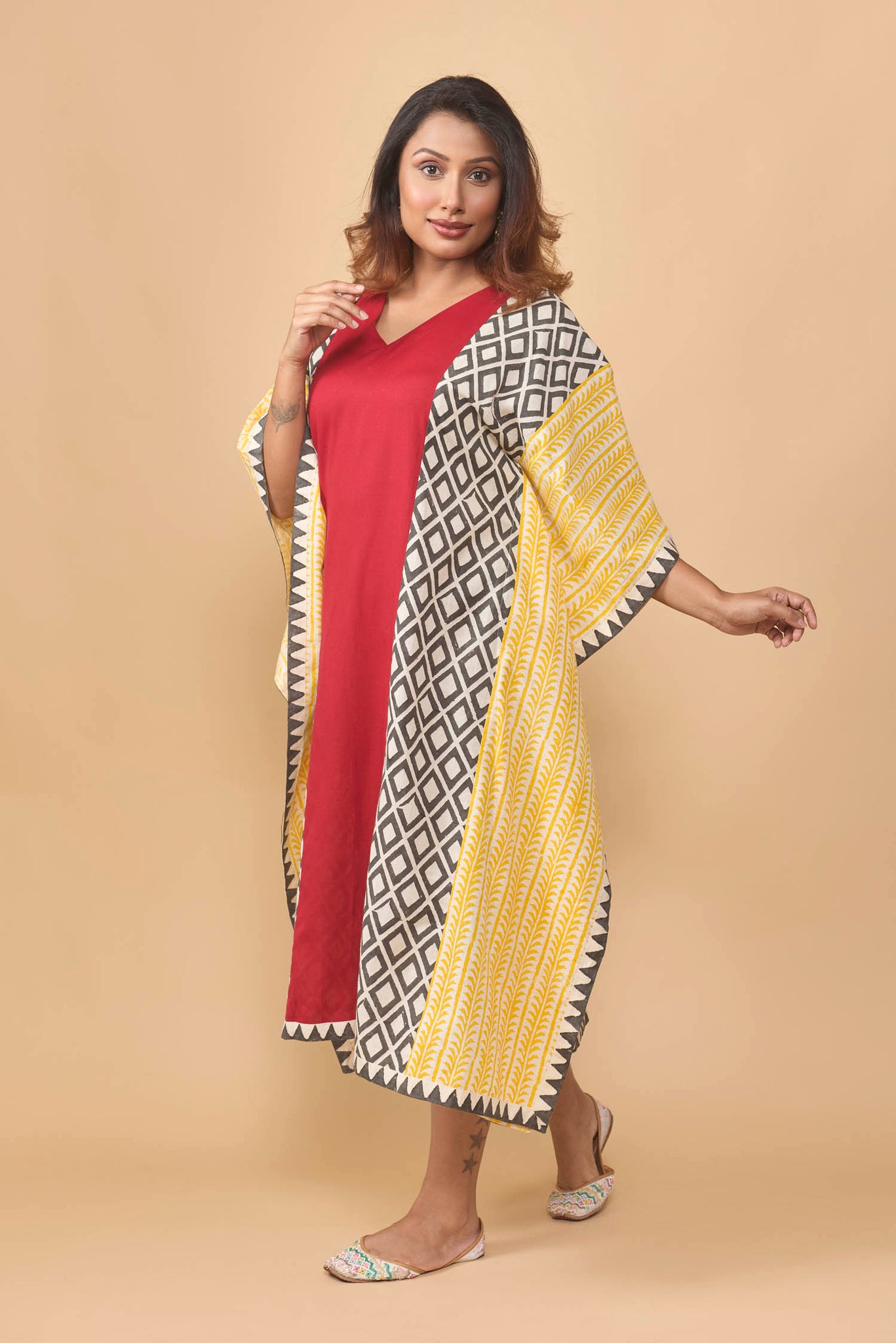 Hand block printed kaftan dress