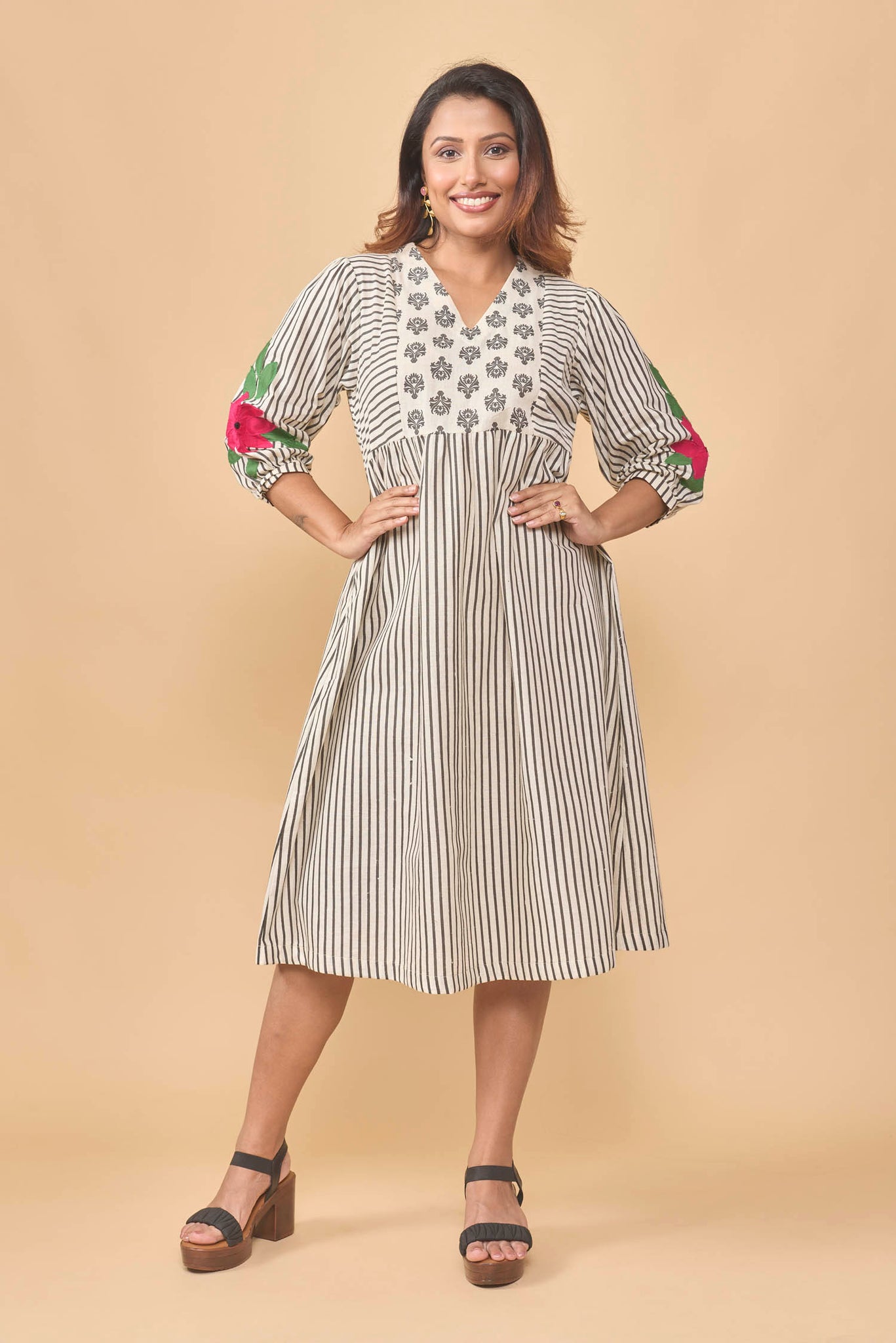 Flex cotton hand block printed dress