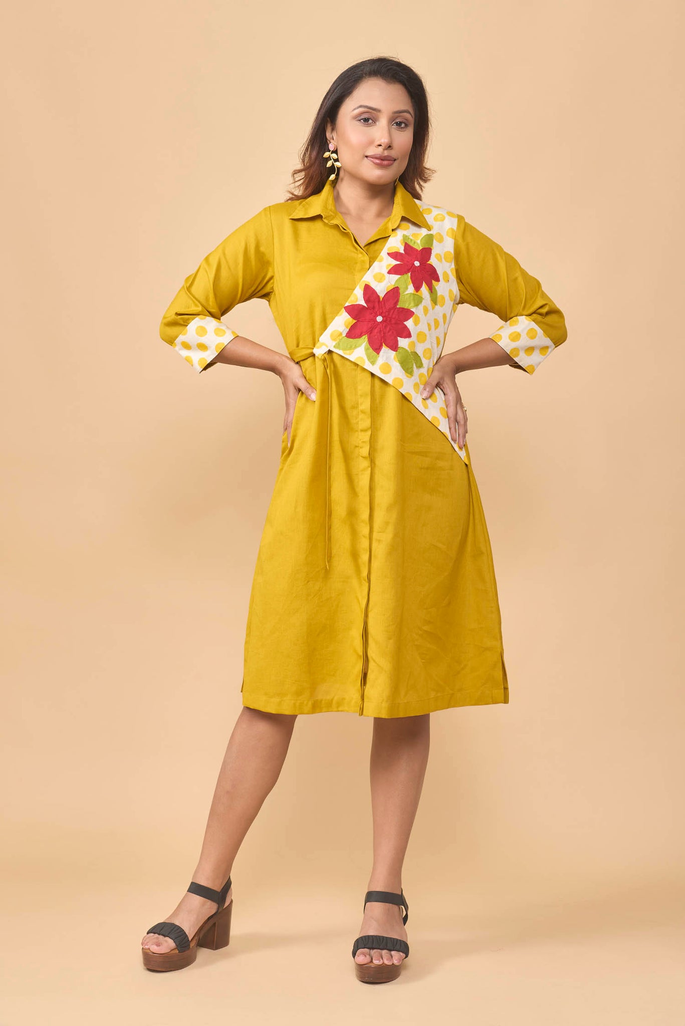 Khadi cotton dress with lhalf jacket
