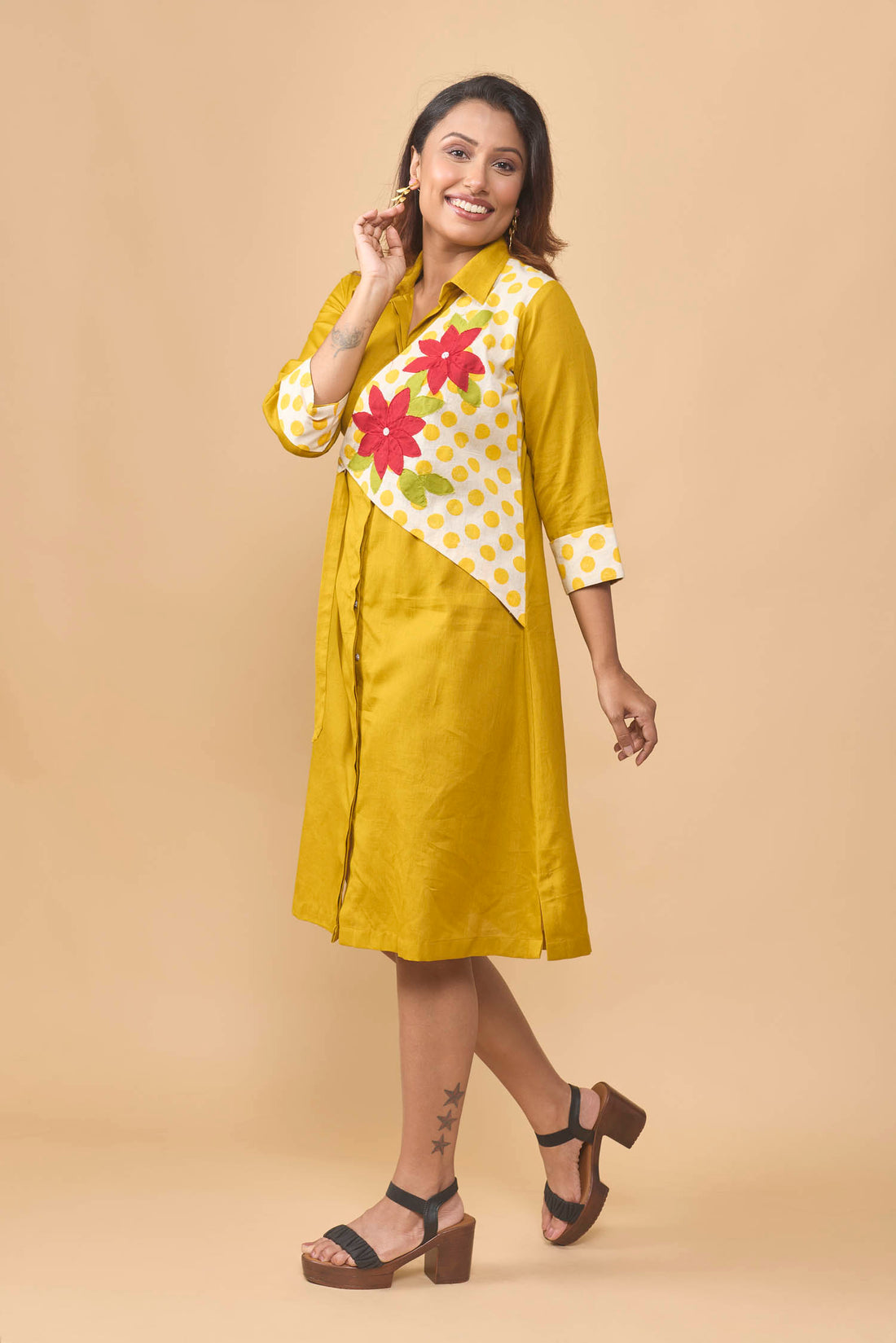 Khadi cotton dress with lhalf jacket