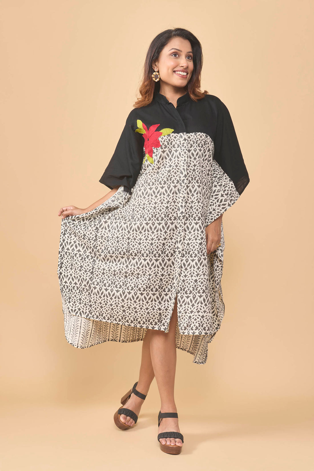Hand block printed kaftan dress