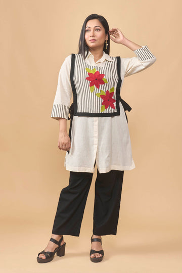 Flex cotton dress with apron jacket and trouser