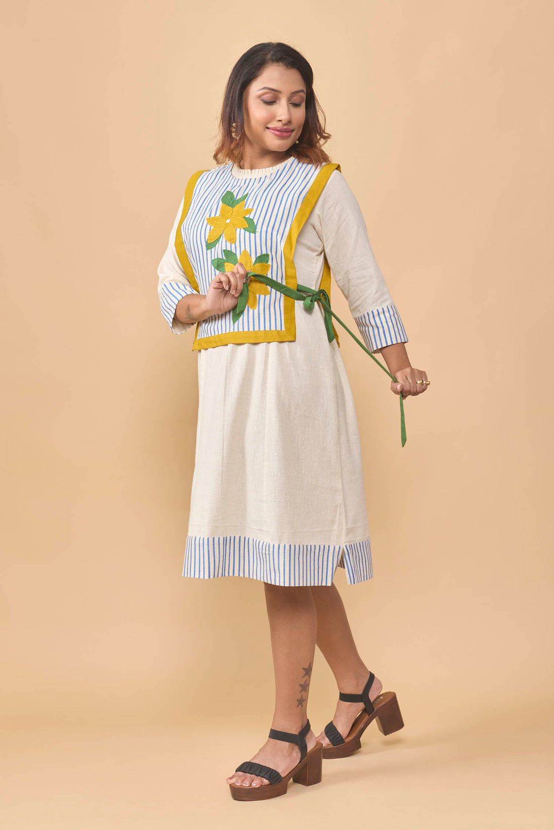 Flex cotton dress with apron jacket