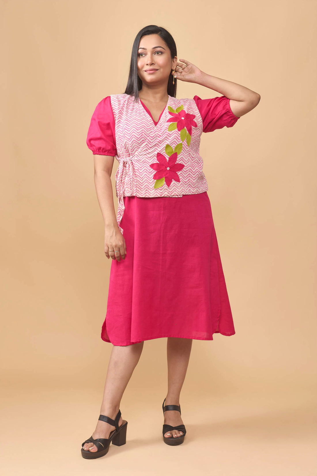 Khadi cotton dress with short jacket