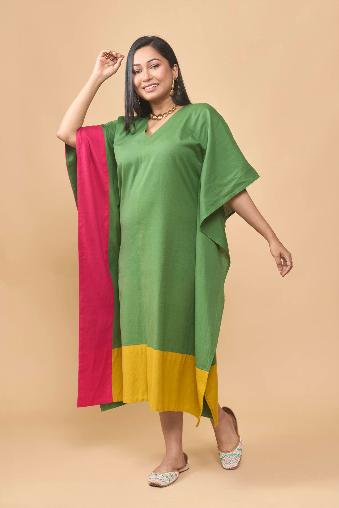 Colour block, Khadi cotton kaftan dress
