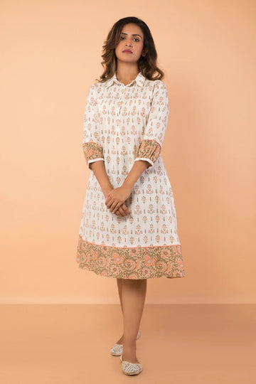 Ivory Colored a-line Cut Pintucked Dress
