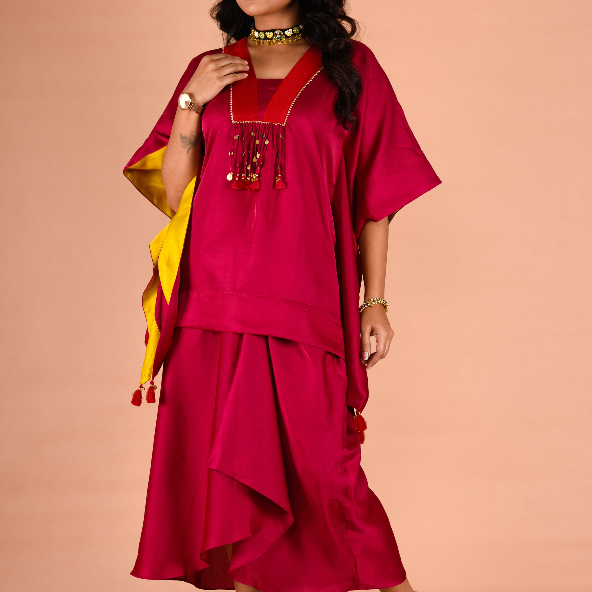 Two piece magenta colored stylish outfit