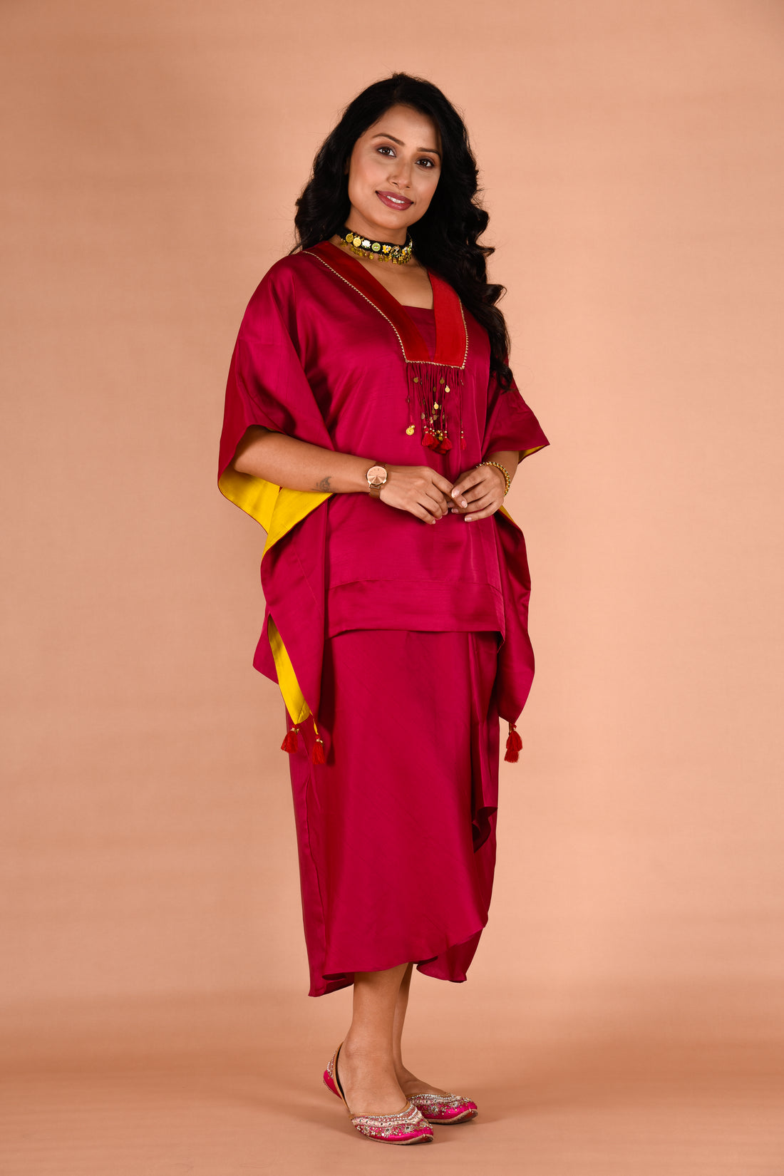 Two piece magenta colored stylish outfit