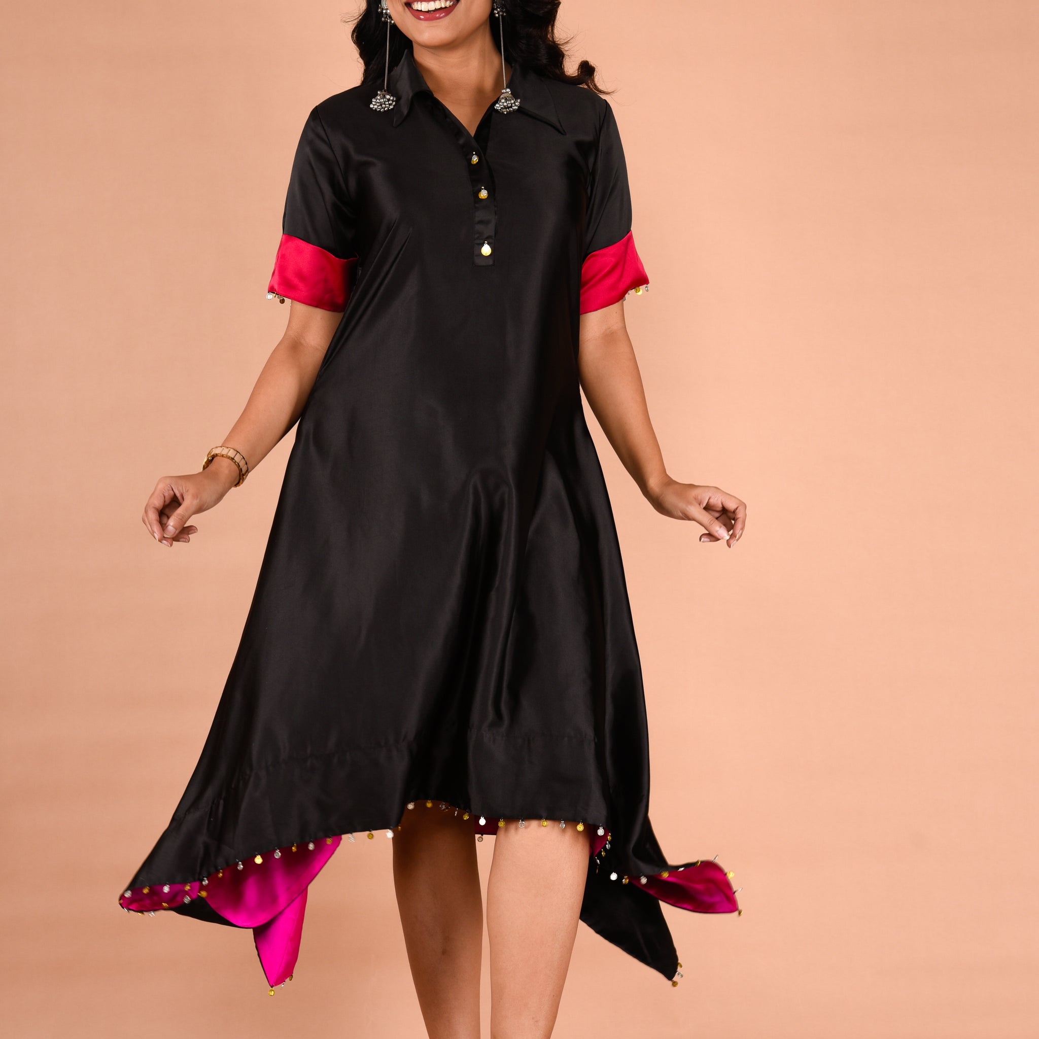 Asymmetrical A-line color block dress