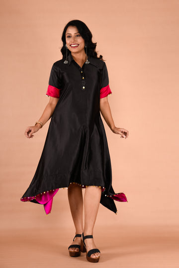 Asymmetrical A-line color block dress