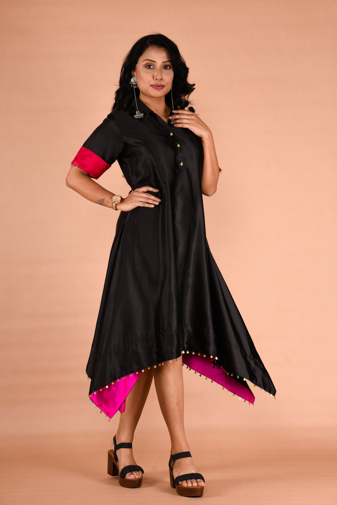 Asymmetrical A-line color block dress