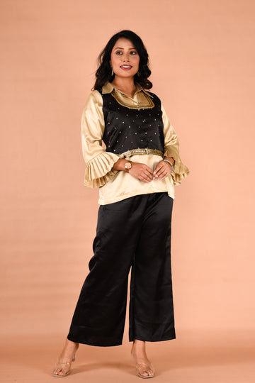 Two piece outfit paired with a embroidered short jacket