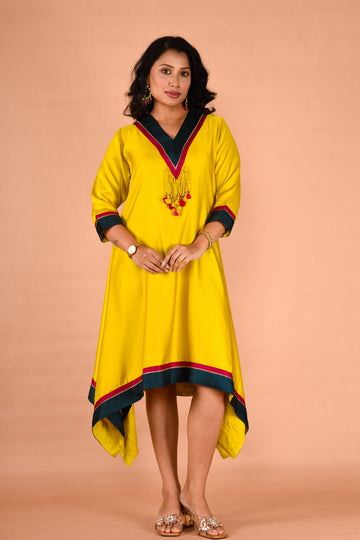 Asymmetrical A-line dress with tassel detailing