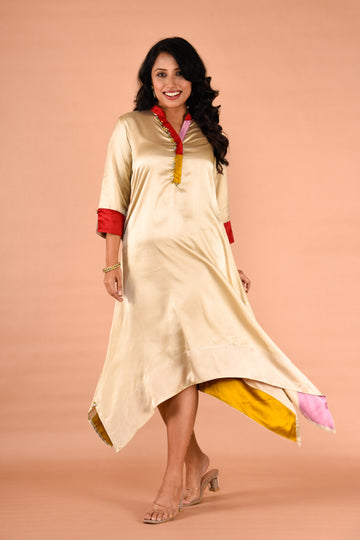 Asymmetrical color block A line dress