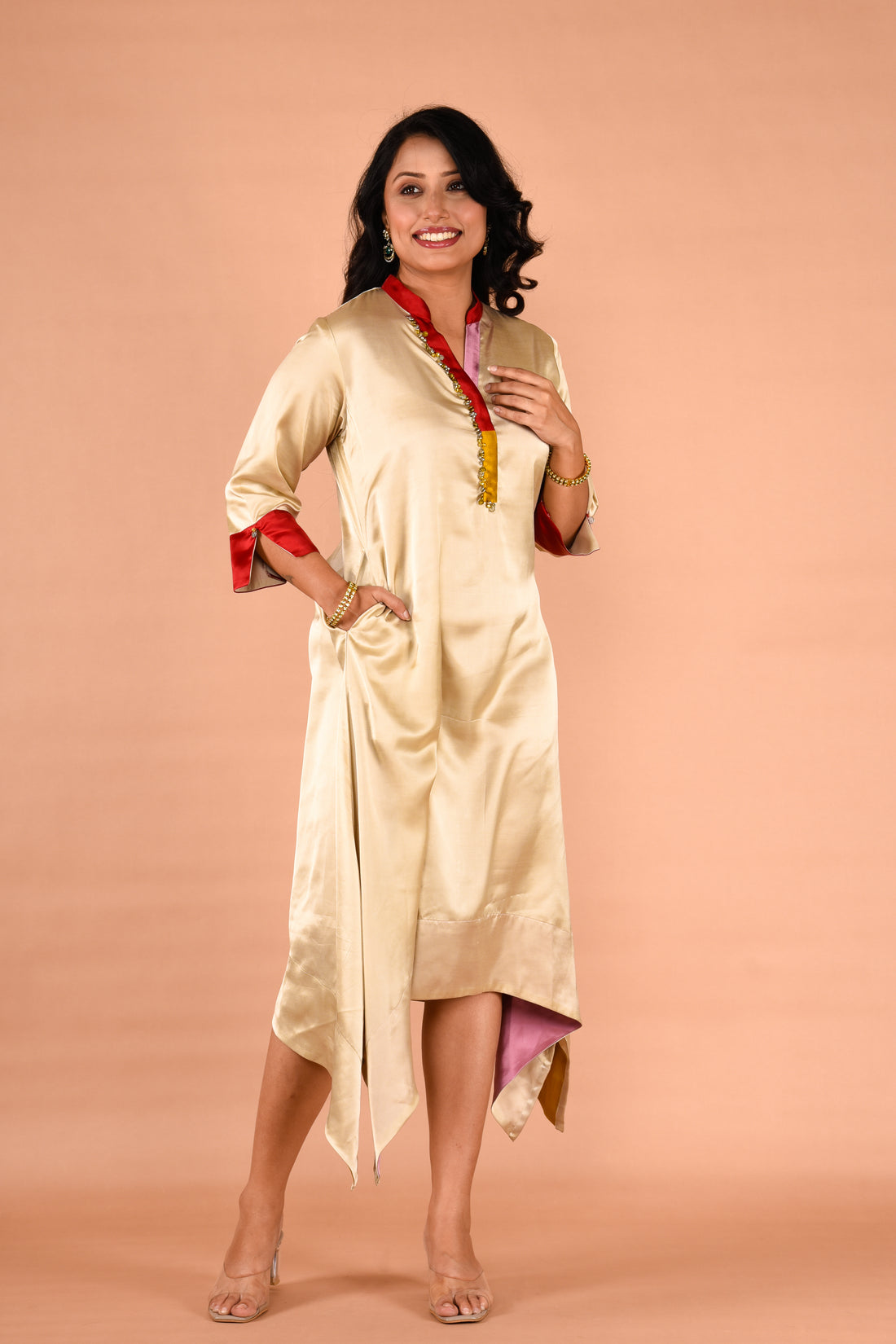 Asymmetrical color block A line dress