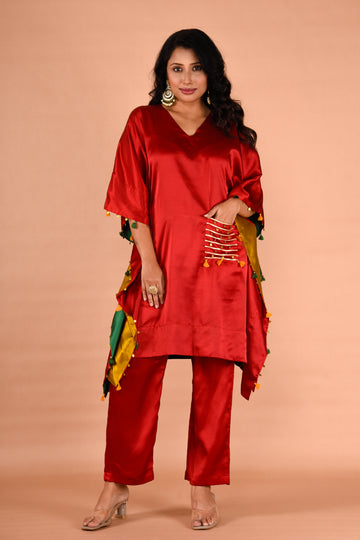 Stylish Maroon kaftan tunic with trouser