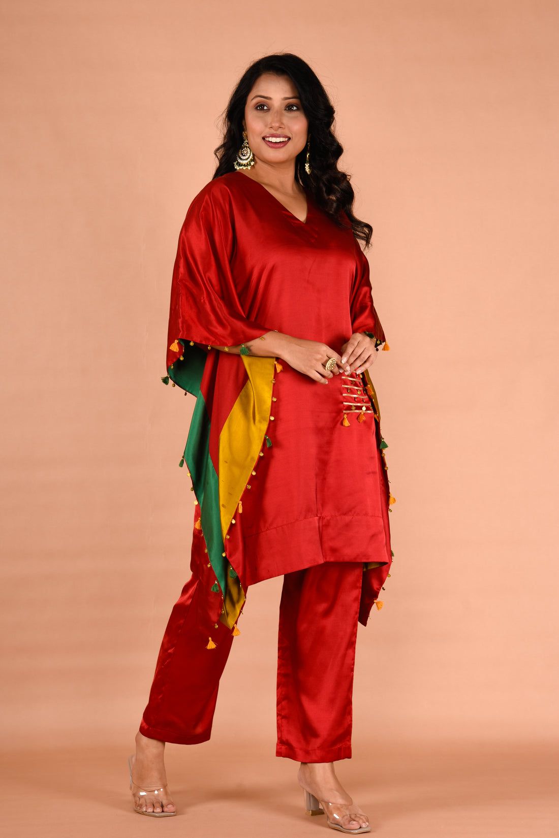 Stylish Maroon kaftan tunic with trouser