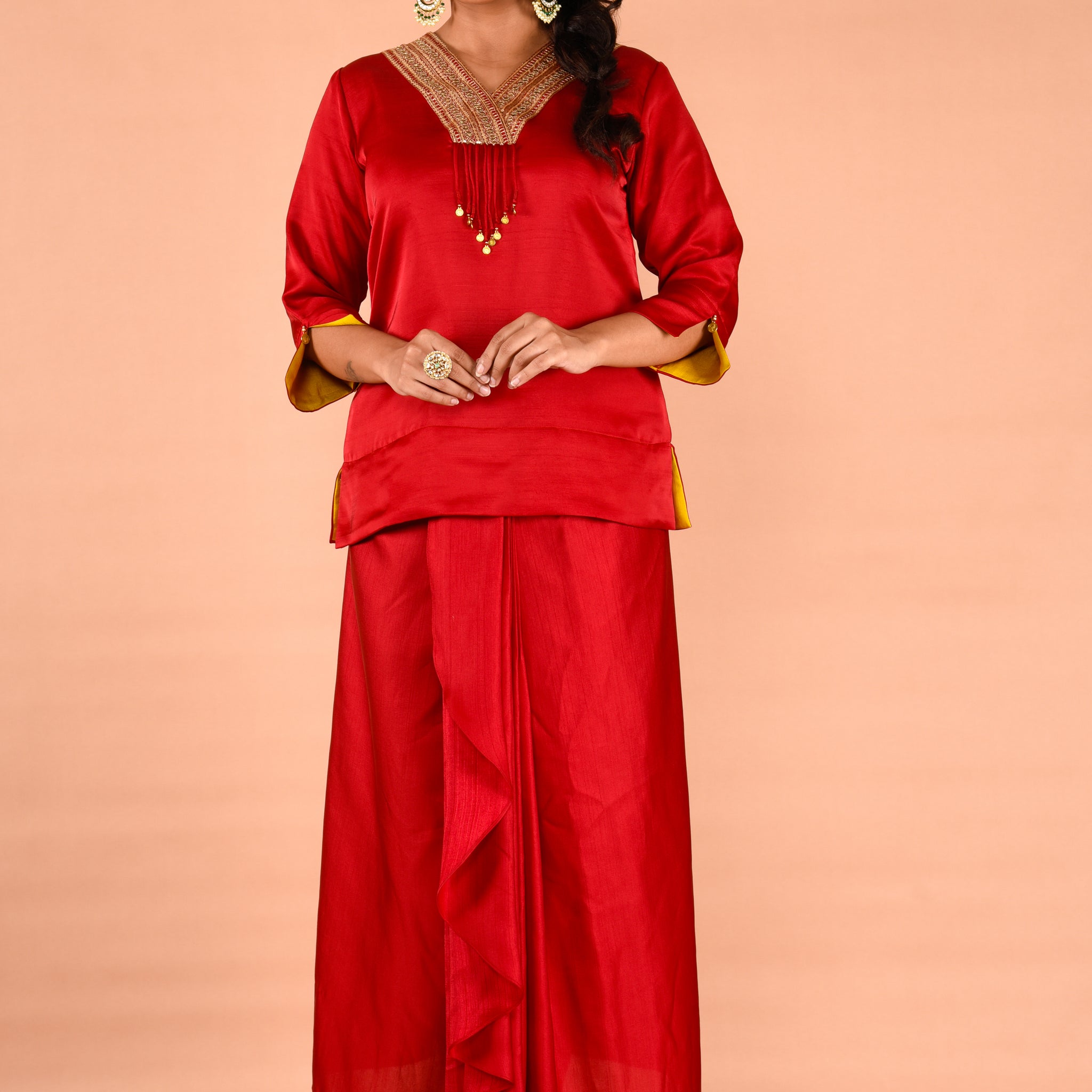 Two piece maroon colored stylish outfit