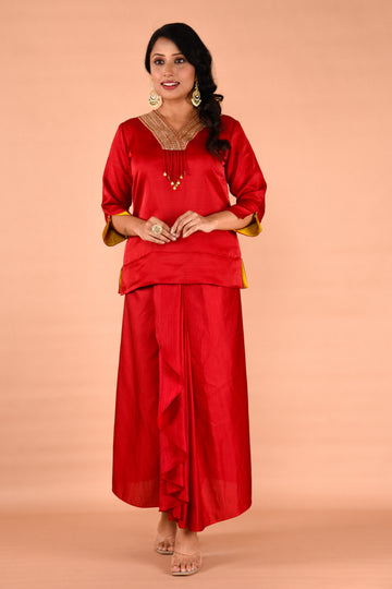 Two piece maroon colored stylish outfit