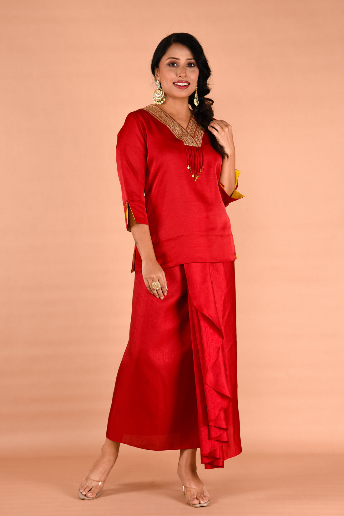 Two piece maroon colored stylish outfit