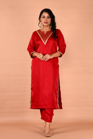 Maroon color Two piece hand embroidered outfit