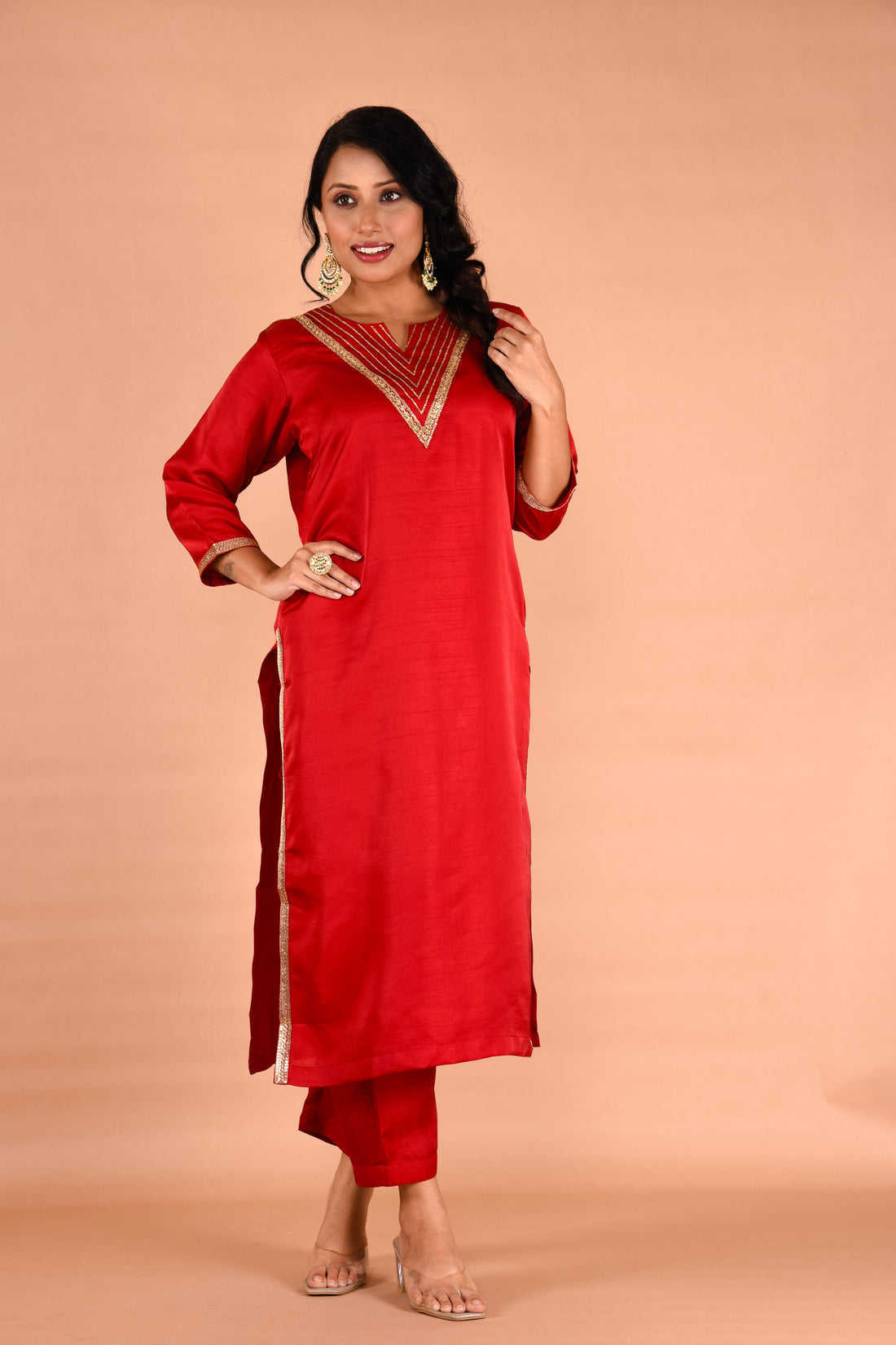 Maroon color Two piece hand embroidered outfit