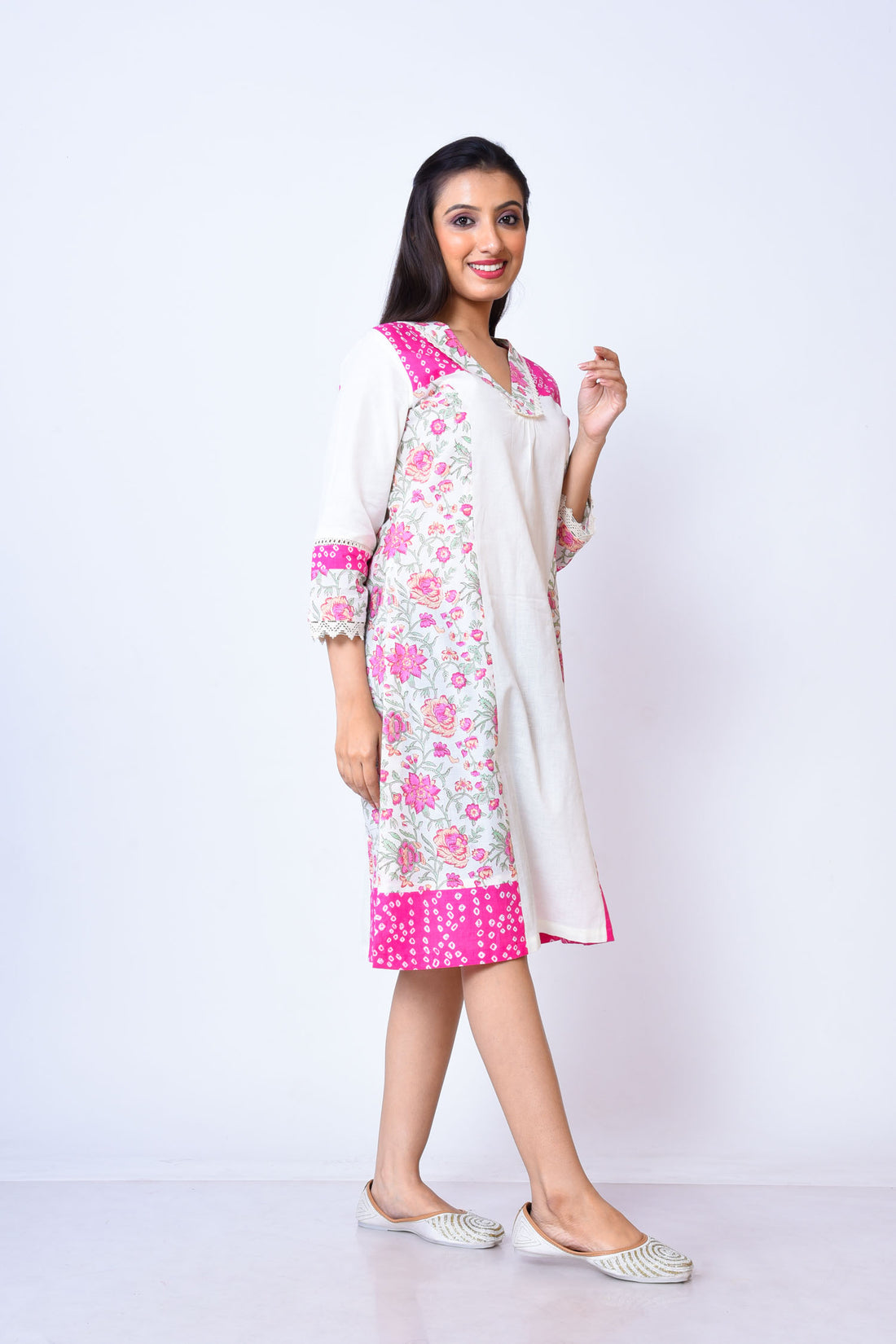 Khadi cotton with Jaipuri print dress